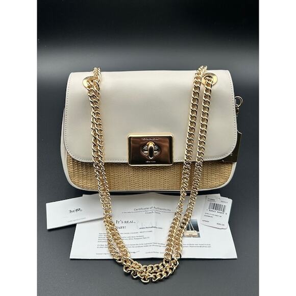 Coach Handbags - COACH Cassidy Straw Leather Chain Bag Turnlock Purse Coastal Chic OBX Show - COA